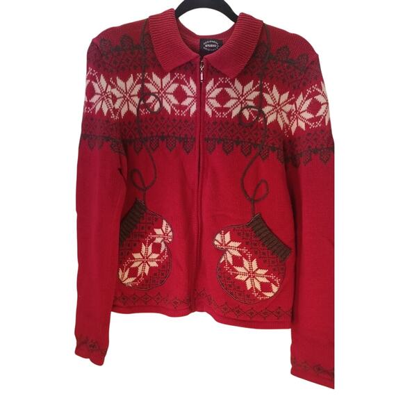 Designers Studio Originals Women's Small Red Christmas Cardigan Mitten Pockets - Picture 1 of 7